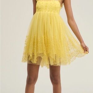 ANTHROPOLOGIE LET ME BE Yellow Lace Overlay Dress - NWT | Retail $198
